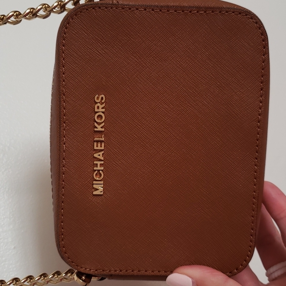 Michael Kors Mini Jet Set Brown Leather Crossbody Bag OS - Picture 1 of 3